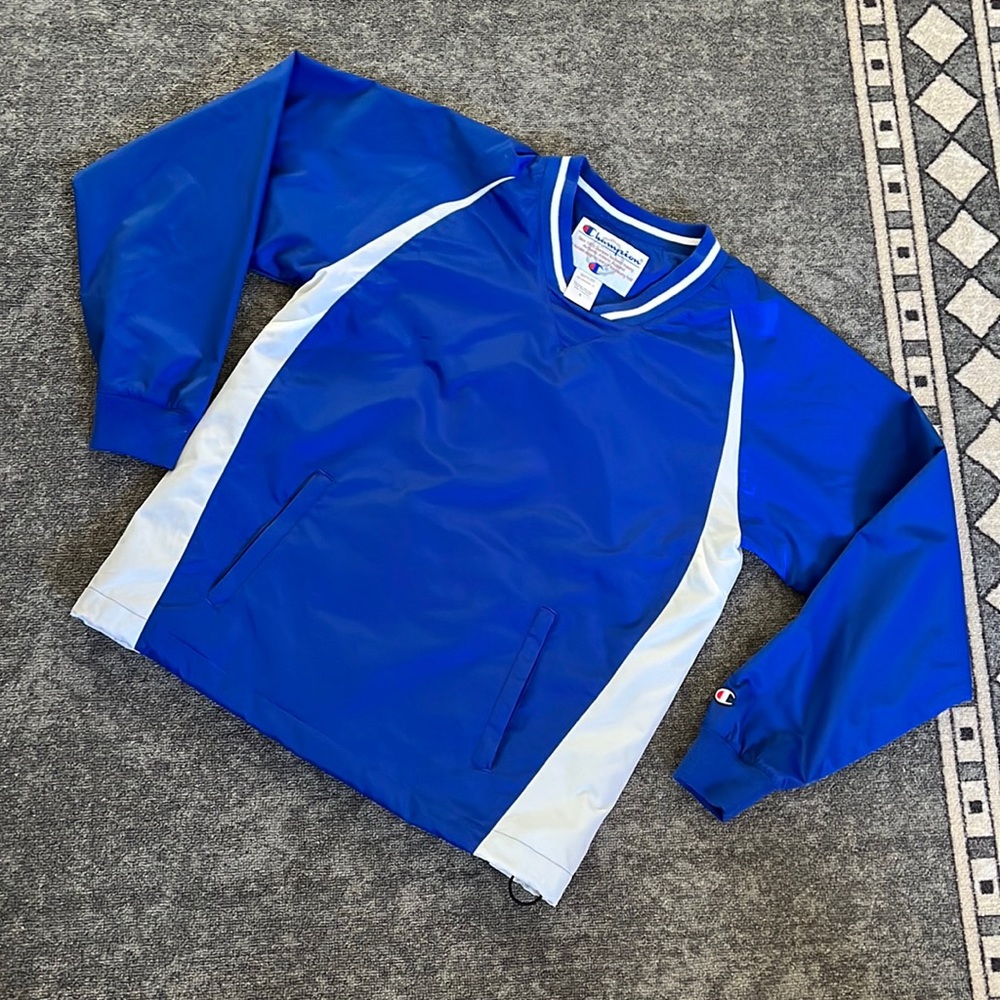Vintage Champion Windbreaker Pullover Lined Royal Blue And White B2410-z01